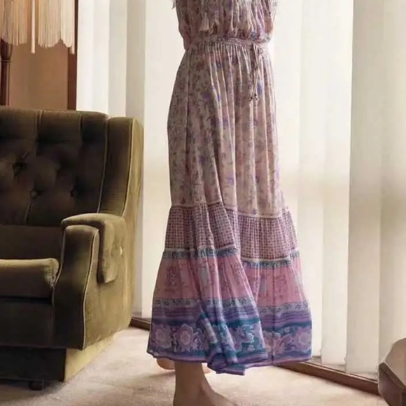 Boho Lilac Purple Floral Print Stretchy Waist Maxi Skirt - Picture 8 of 9